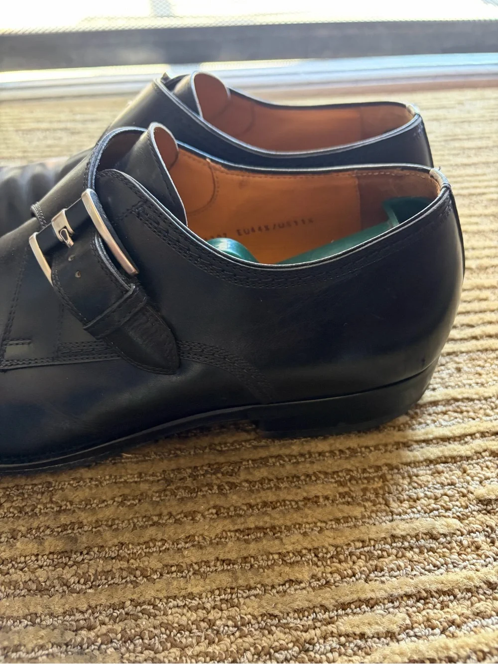 Men's Magnanni Black Leather Monk Strap Dress Shoes